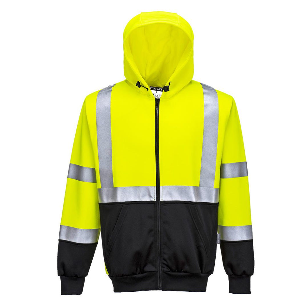 PORTWEST YELLOW AND BLACK HI-VIS ZIPPED HOODIE